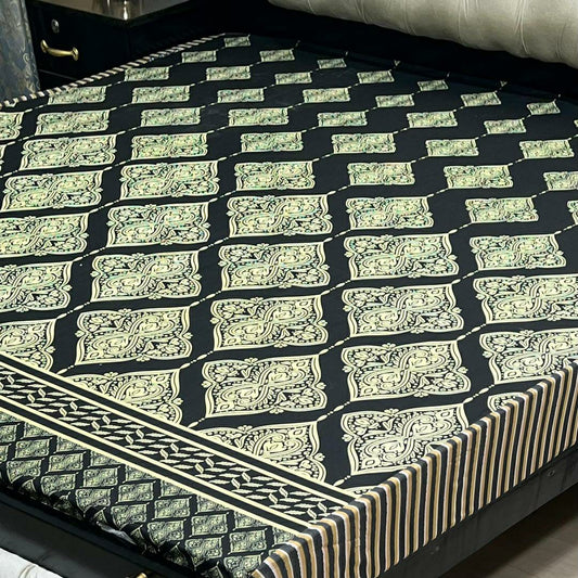 PU Printed Double Bed Mattress Cover (Black)