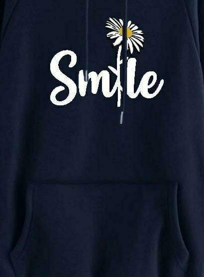 1 Pc Women's Stitched Cotton Printed Hoodie (Navy blue)