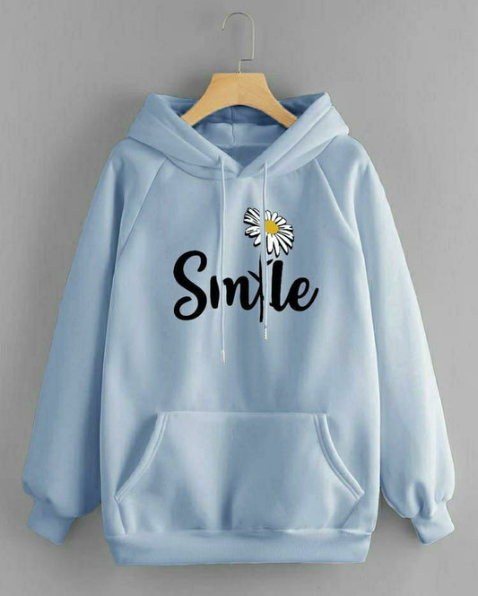 1 Pc Women's Stitched Cotton Printed Hoodie (Sky Blue)