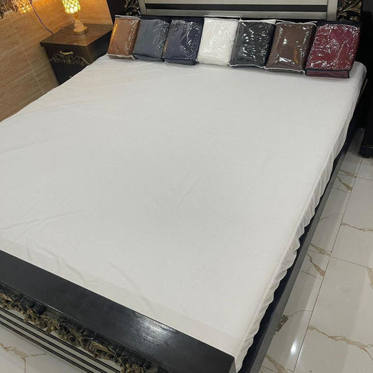 Terry Cotton Waterproof Mattress Cover for King Size Bed - 1 Pc (White)