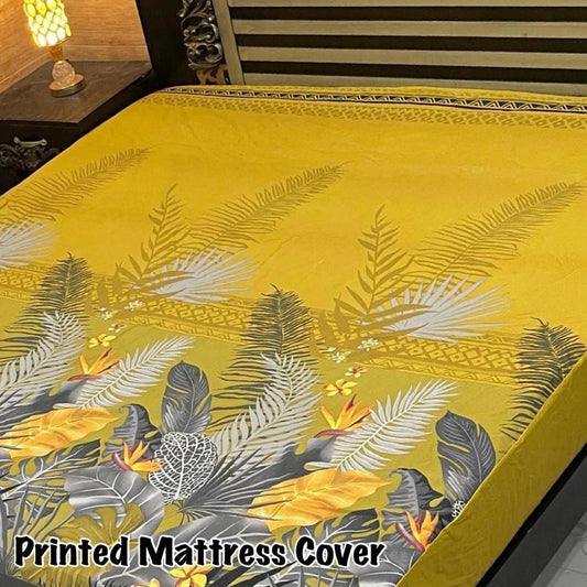 Waterproof Terry Cotton King Size Mattress Cover - 1 Pc Printed Design (Yellow)