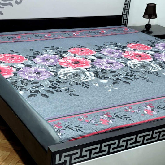 Cotton Printed Double Bed Mattress Cover (Grey)