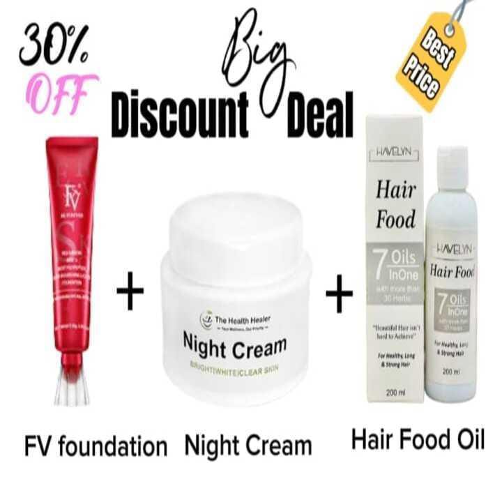 3 in 1 Makeup Deal: Foundation, Night Cream & Hair Food Oil