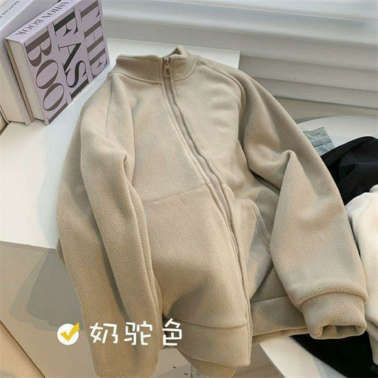 1 Pc Double-Sided Polar Fleece Jacket For Women -  Plush, Thickened, Warm lining, Versatile (Camel Color)