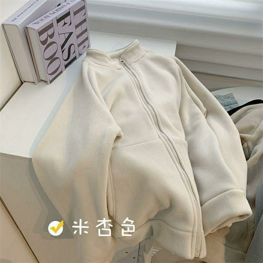 1 Pc Double-Sided Polar Fleece Jacket For Women -  Plush, Thickened, Warm lining, Versatile (Beige Color)