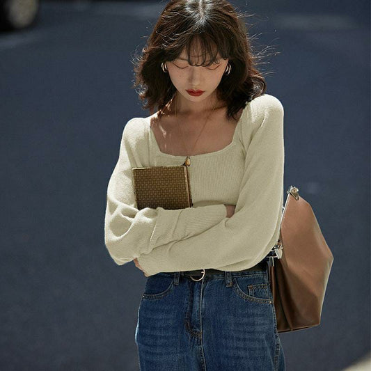 1 Pc Women Stylish Plain Polyester Knitted Sweater (White)