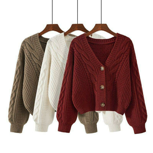 V Neck Knitted Sweater (Red, White, Brown)