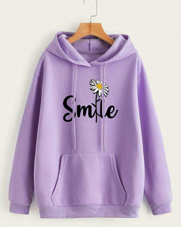 1 Pc Women's Stitched Cotton Printed Hoodie (Purple)