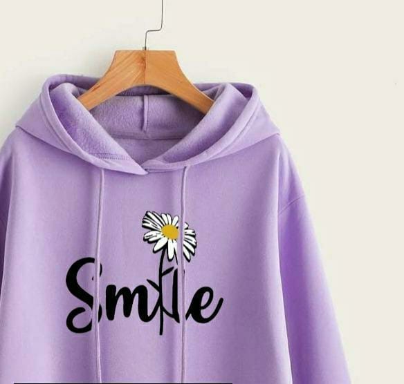 1 Pc Women's Stitched Cotton Printed Hoodie (Purple)