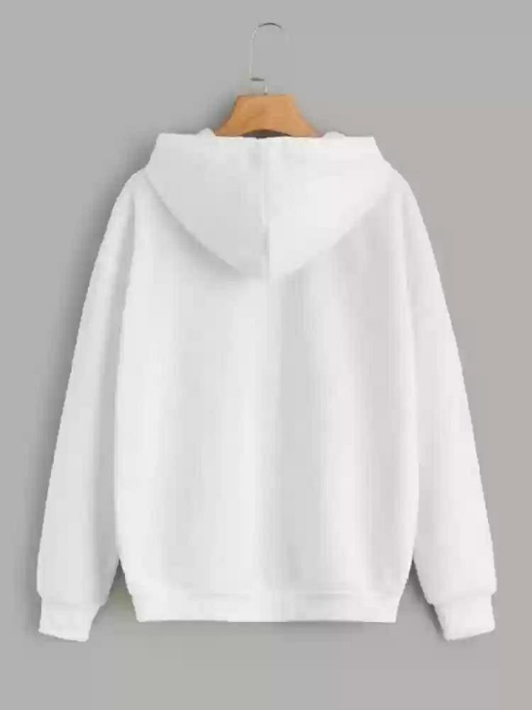 Stylish White Plain Fleece Zip-Up Hoodie for Women - Comfortable and Cozy (White)