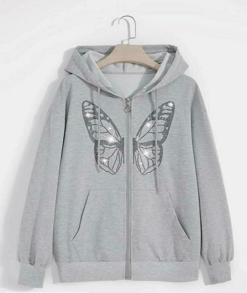 1 Pc Women's Stitched Cotton Printed Hoodie (Silver)