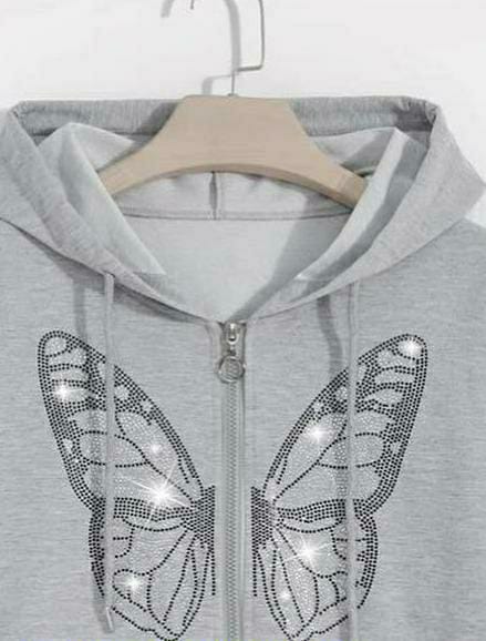 1 Pc Women's Stitched Cotton Printed Hoodie (Silver)