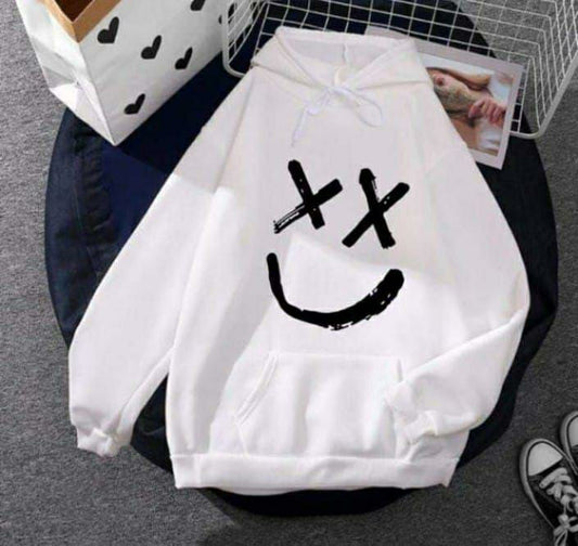 1 Pc Women's Stitched Cotton Printed Hoodie (White)
