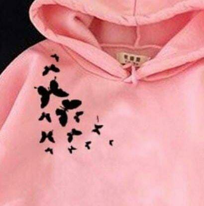 1 Pc Women's Stitched Cotton Printed Hoodie (Pink)