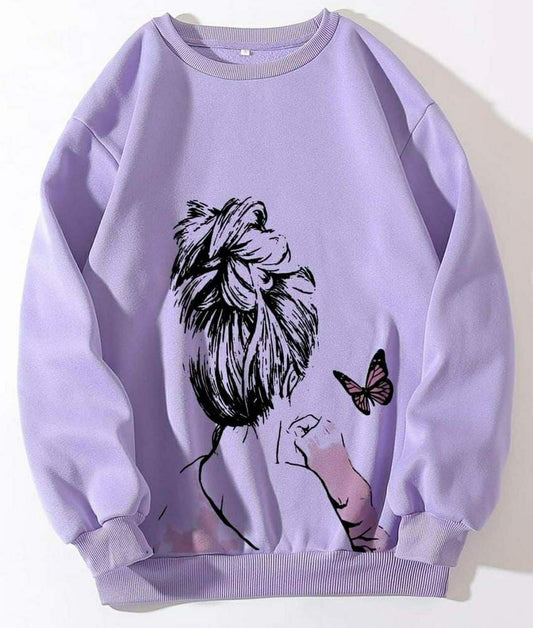 1 Pc Women's Stitched Cotton Printed Hoodie (Light Purple)