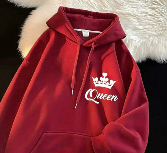 1 Pc Women's Stitched Cotton Printed Hoodie (Red)