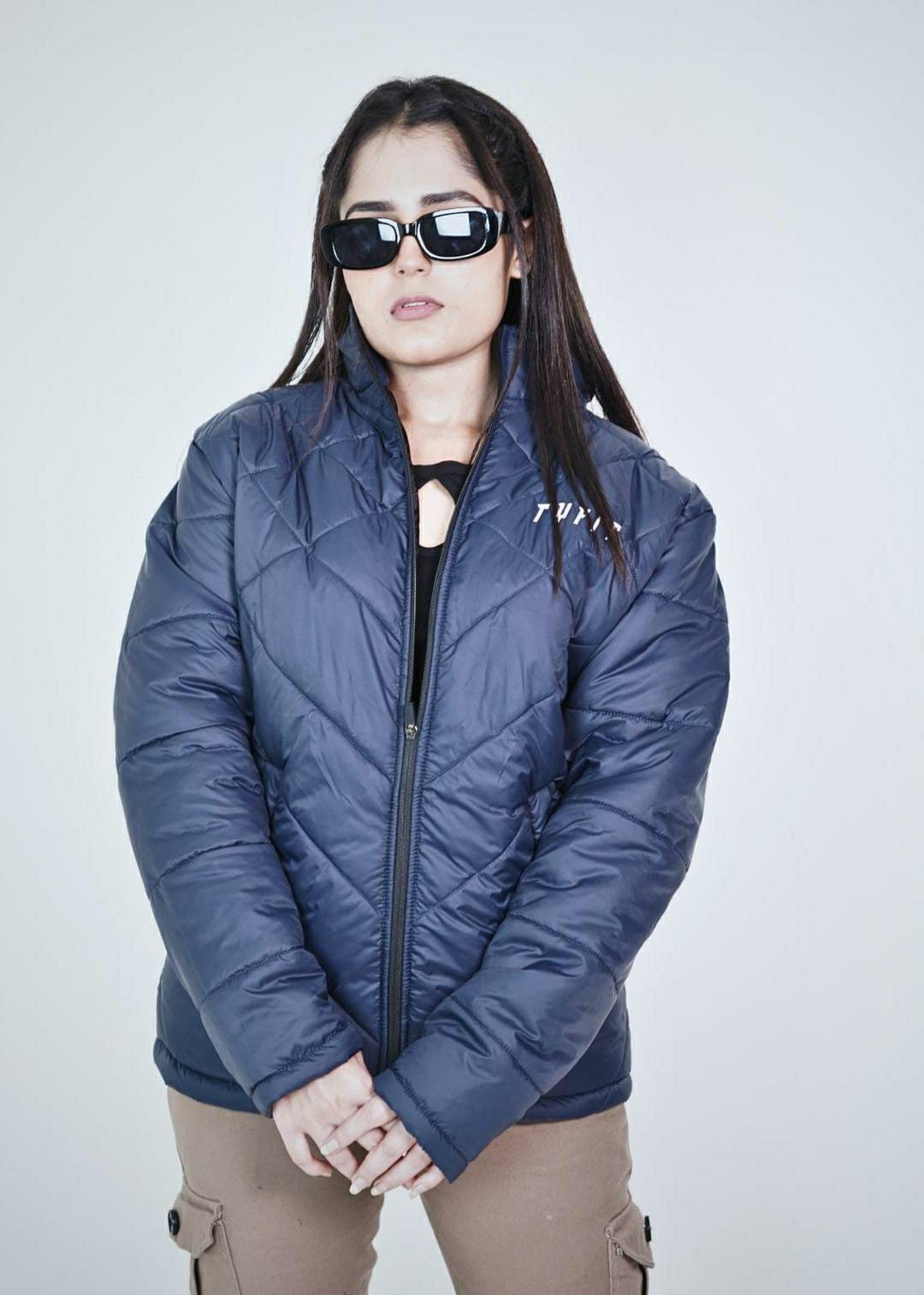 1 Pc Blue Plain Puffer Jacket for Women (Blue)