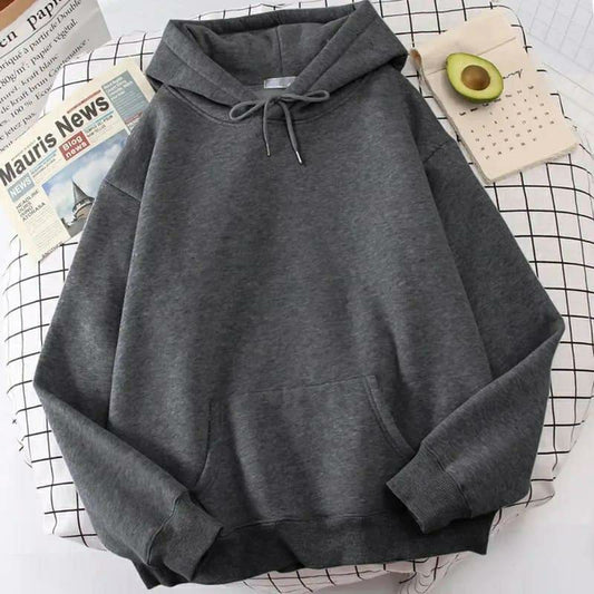 Men's Grey Fleece Hoodie - Stylish Comfort in Plain Design (Dark Grey)