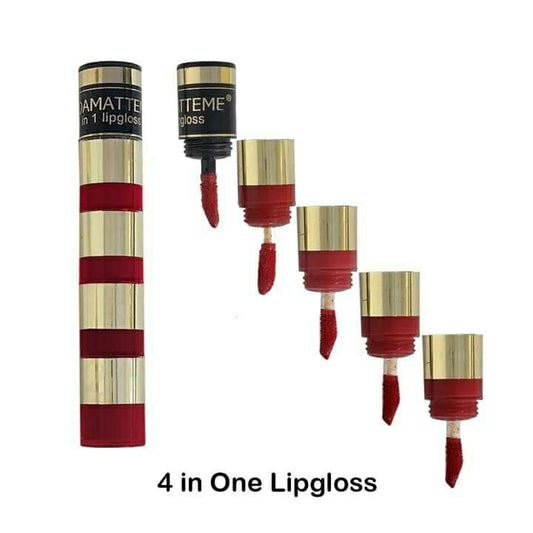 High Pigmented Velvet Glossy Lip Gloss Set - 4 Pcs In Stunning Reds & Pinks