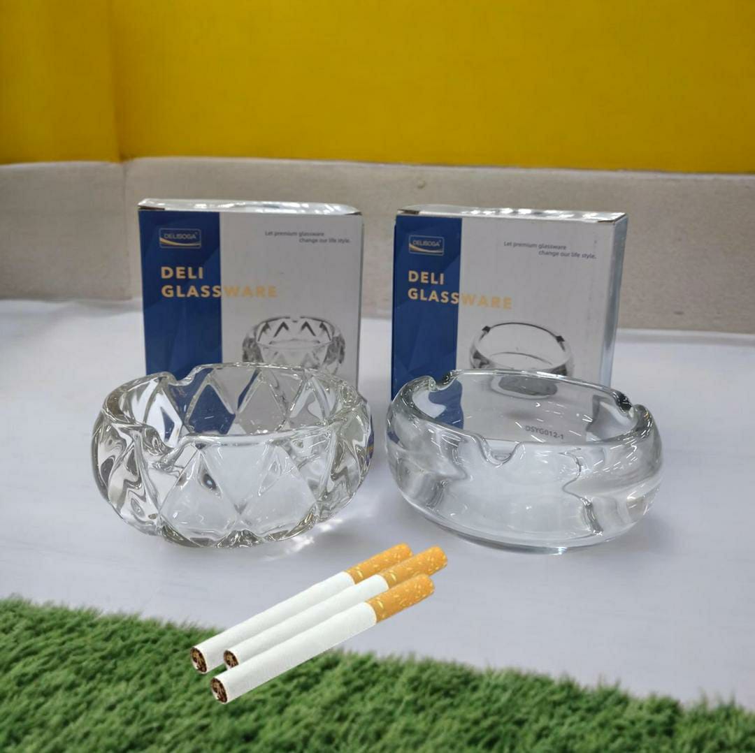 Durable Self Extinguishing Ashtray - Easy to Clean, 2-Piece Transparent White Set