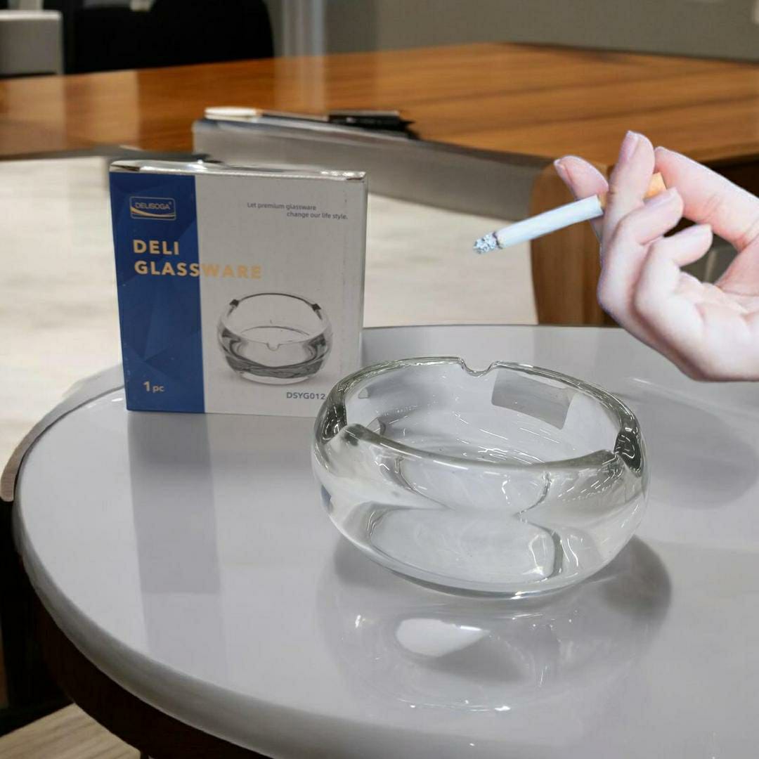 Durable Self Extinguishing Ashtray - Easy to Clean, 2-Piece Transparent White Set