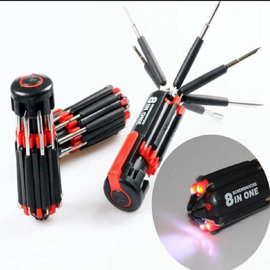 8 Pcs Chrome Vanadium Steel Multi Screwdriver Tool Set with LED Torch