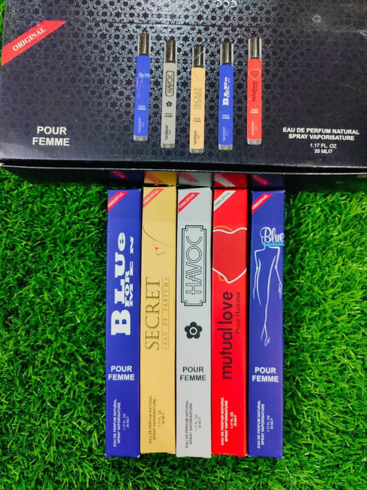 5 Pcs Pocket Perfume Collection - Long Lasting Floral, Woody & Oriental Fragrances