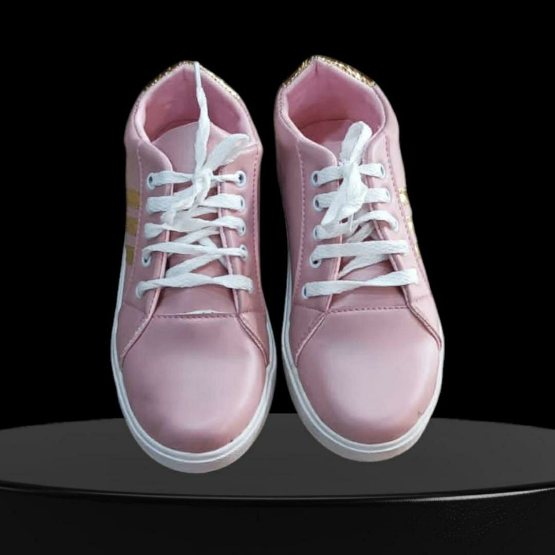 Women's Leather Casual Joggers (Pink,Golden Design)