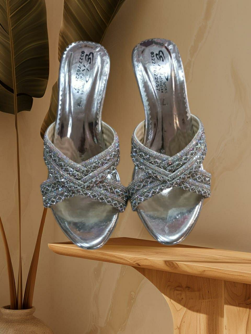 Women's Fancy Shinny Heel (Silver Design)