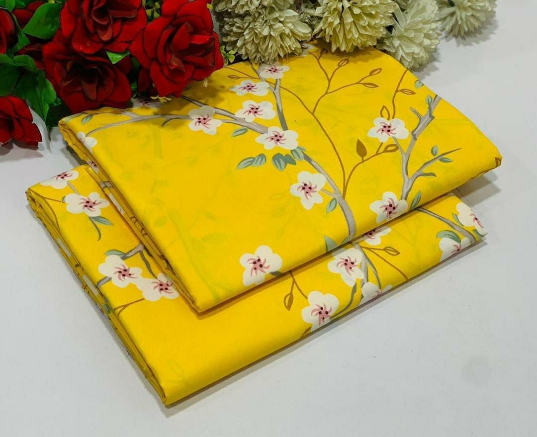 2 Pcs Women's Unstitched Tavira Lawn Printed Suit (Yellow White,Flower Design)