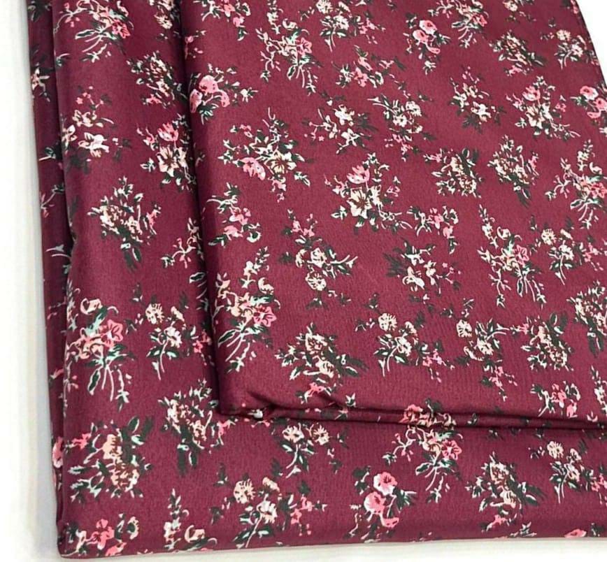 2 Pcs Women's Unstitched Polo Cotton Printed Suit (Maroon)