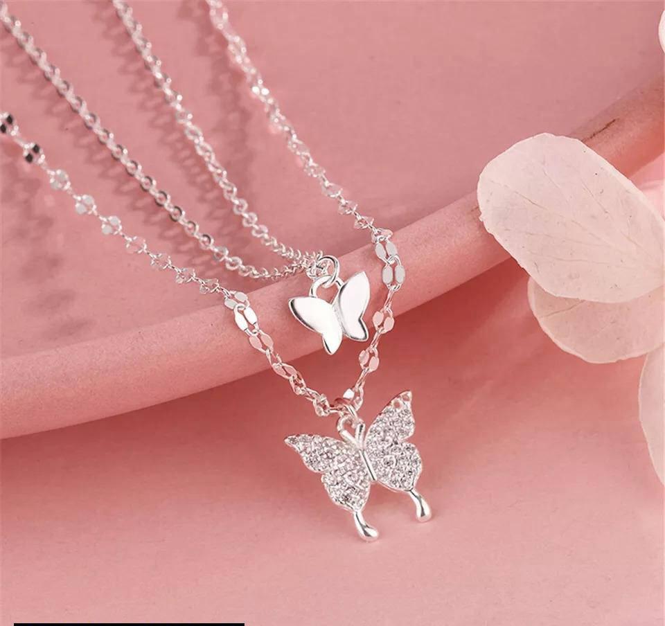 1 Pc Alloy Silver Plated Double Layered Butterfly Design Pendant