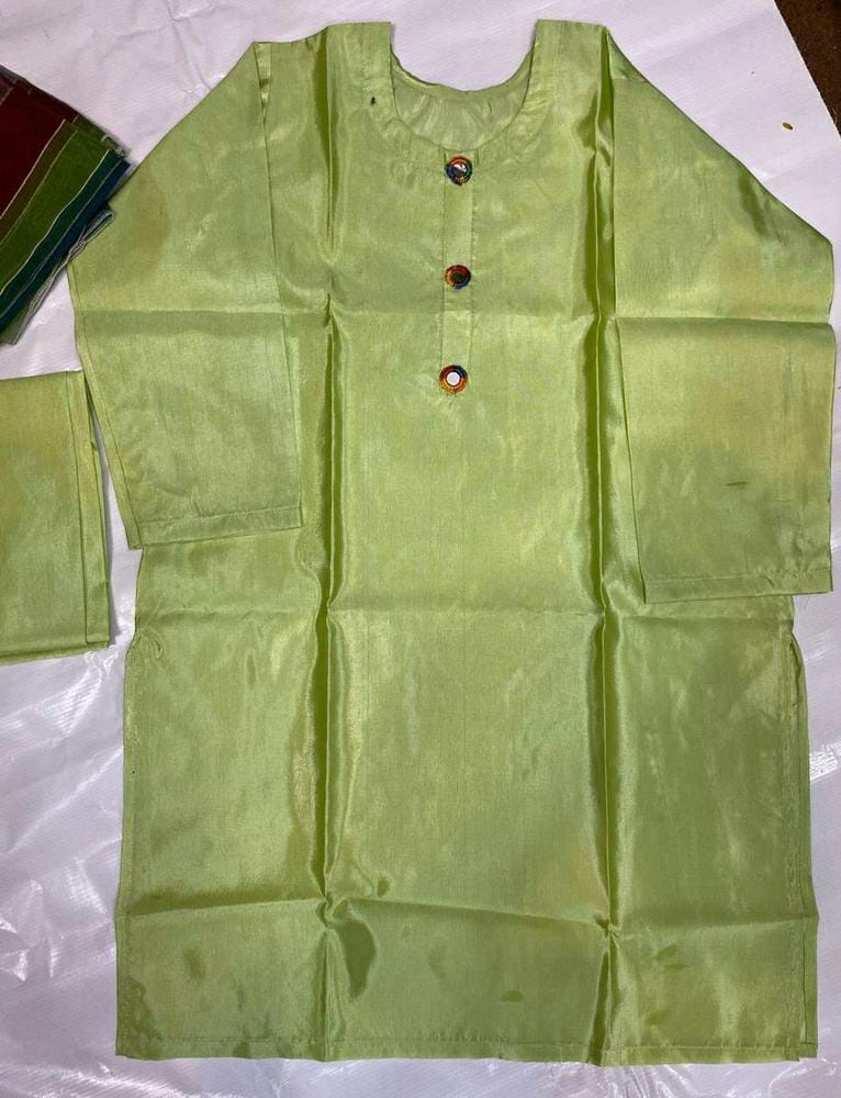 3 Pcs Women's Stitched Katan Silk Plain Suit (Green)