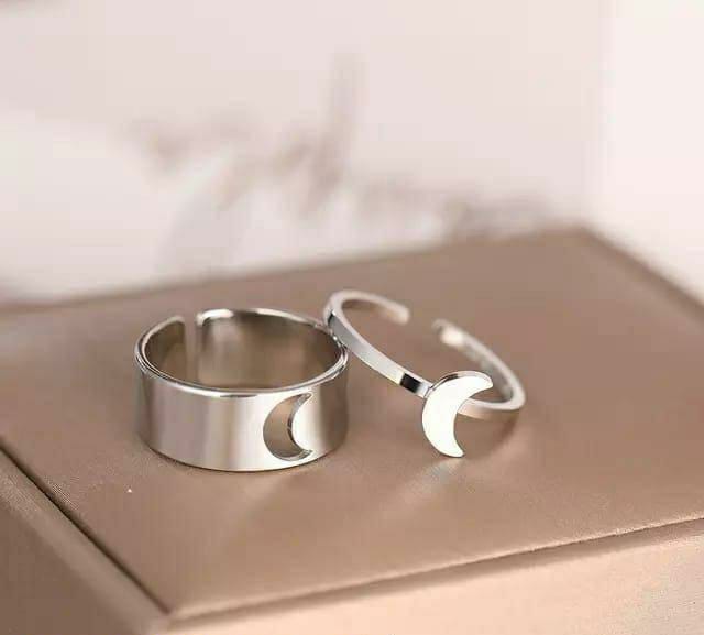 2 Pcs Trendy Couple Moon Rings