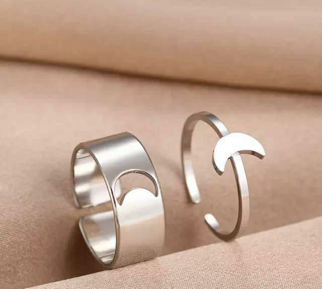 2 Pcs Trendy Couple Moon Rings