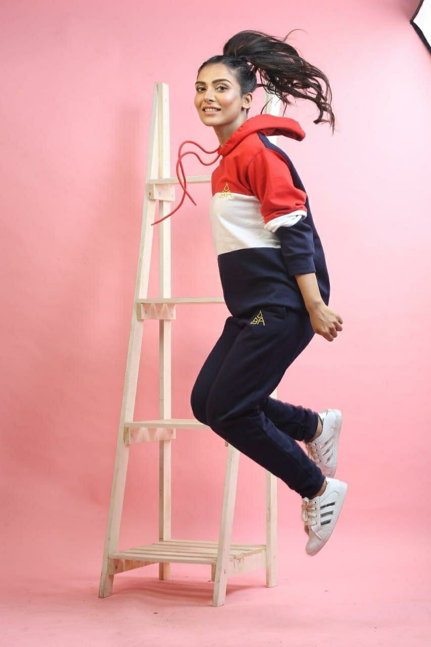 2 Pcs Women's Stitched Fleece Printed Hoodie Tracksuit