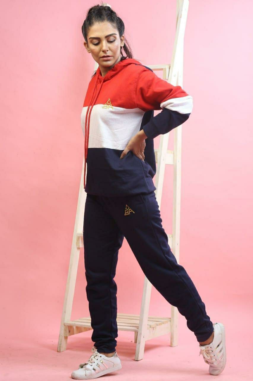 2 Pcs Women's Stitched Fleece Printed Hoodie Tracksuit