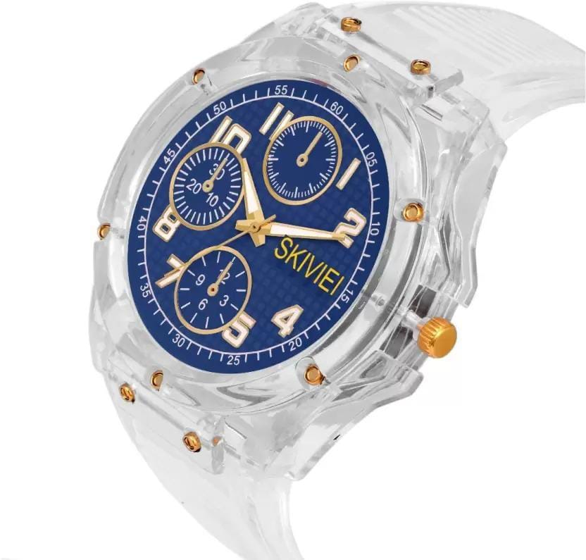 Transparent Analog Watch For Boys (White, Blue)