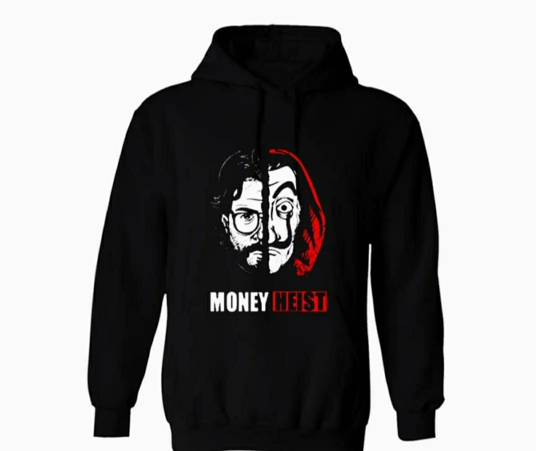 1 Pc Men's Cotton Fleece Money Heist Printed Hoodie (Face Design)