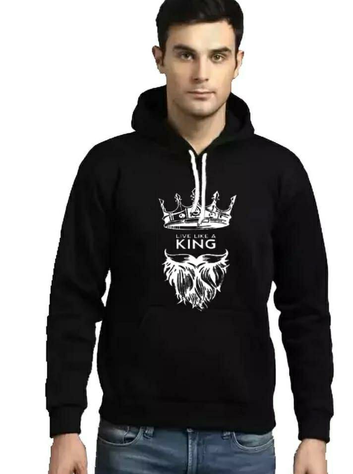 1 Pc Men's Cotton Fleece King Printed Hoodie (Black)