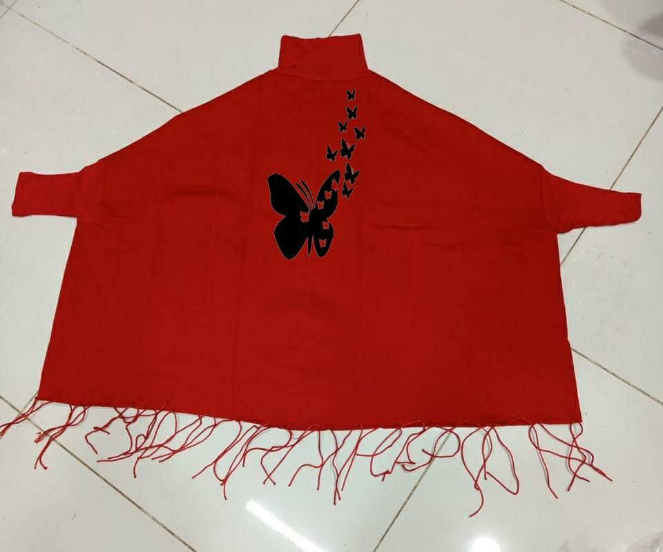 Women's Fleece Butterfly Printed Poncho Cape Shawl