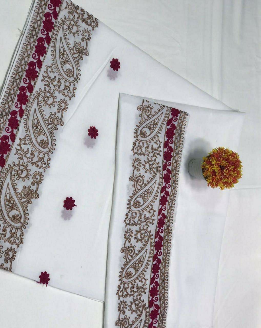 Women's Swiss Embroidered Shawl (White)