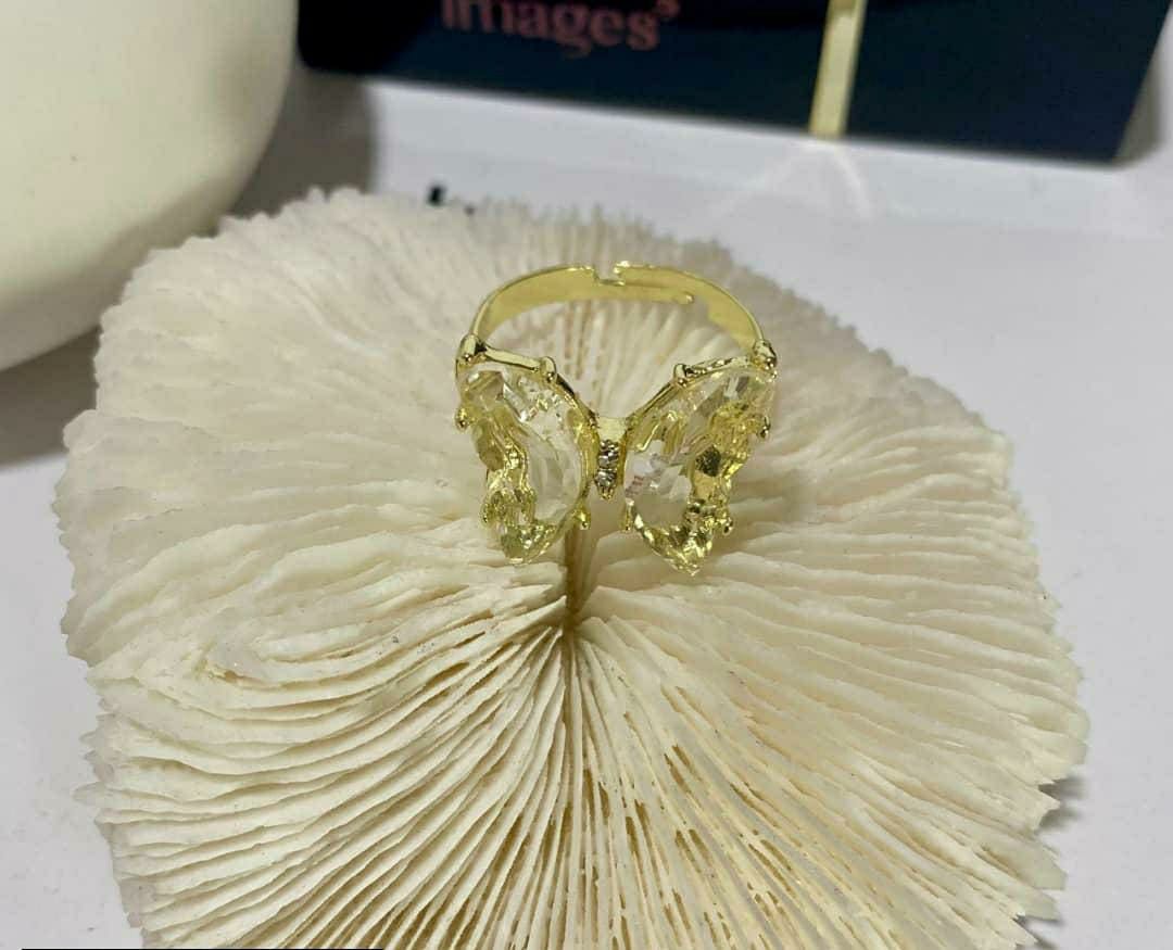 White Butterfly Crystal Ring