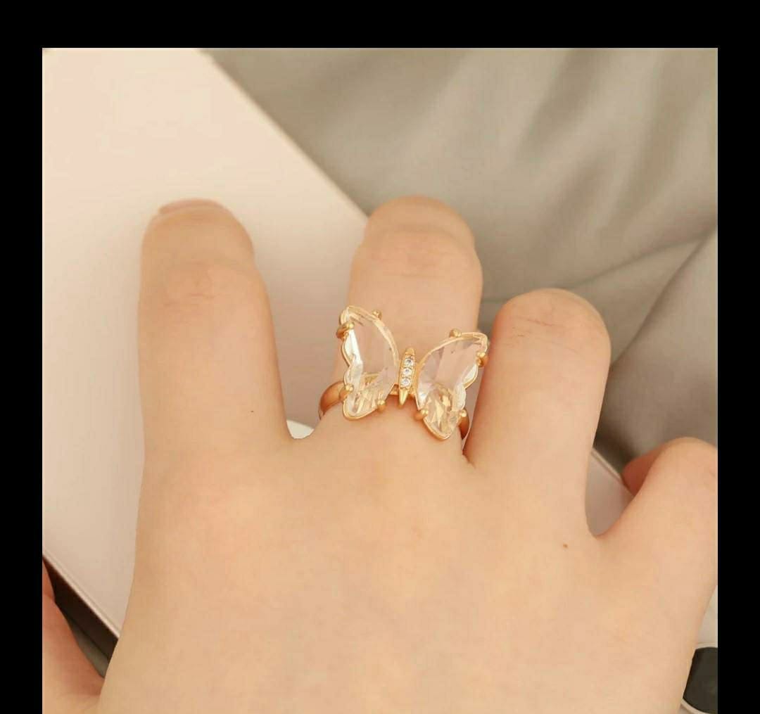 White Butterfly Crystal Ring