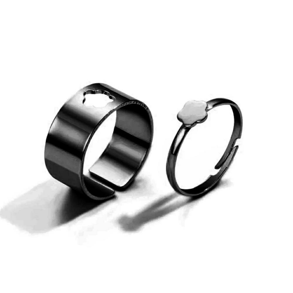 Flower Design Ring, Pack Of 2 - Black