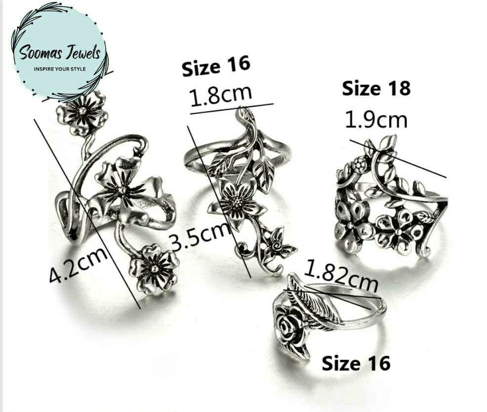 4 Pcs Trendy Antique Flower Ring Set