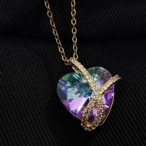 Stunning Heart Design Gold Plated Necklace with Purple Artificial Stones