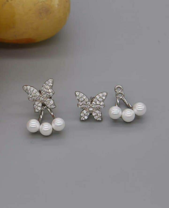 Gold Plated Butterfly Design Zircon Studs for Women - 2 Pcs