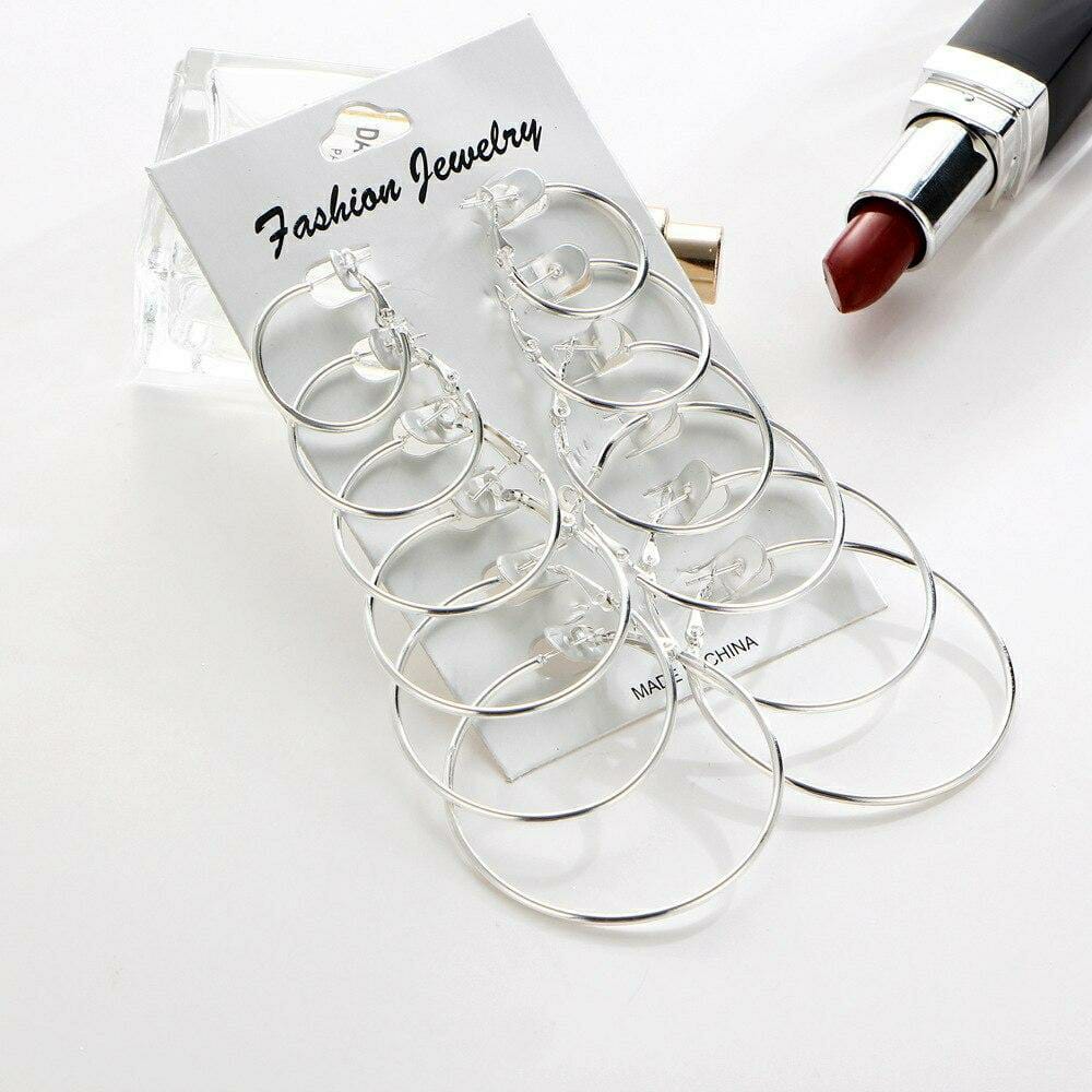 Plain Silver Hoops, Pack Of 6