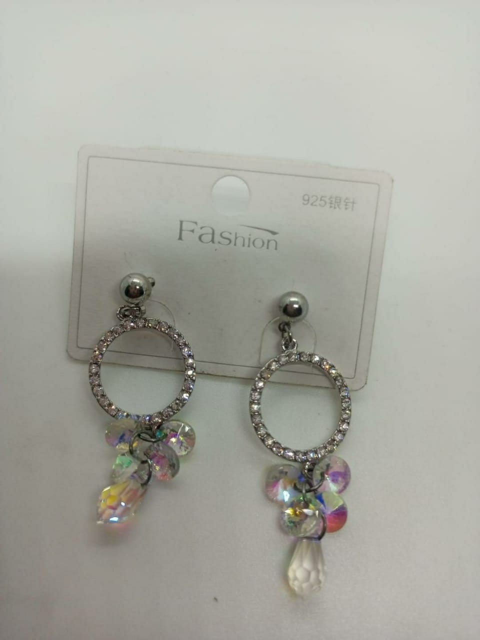 Charms Hanging Silver Plated Artificial Stones Earrings